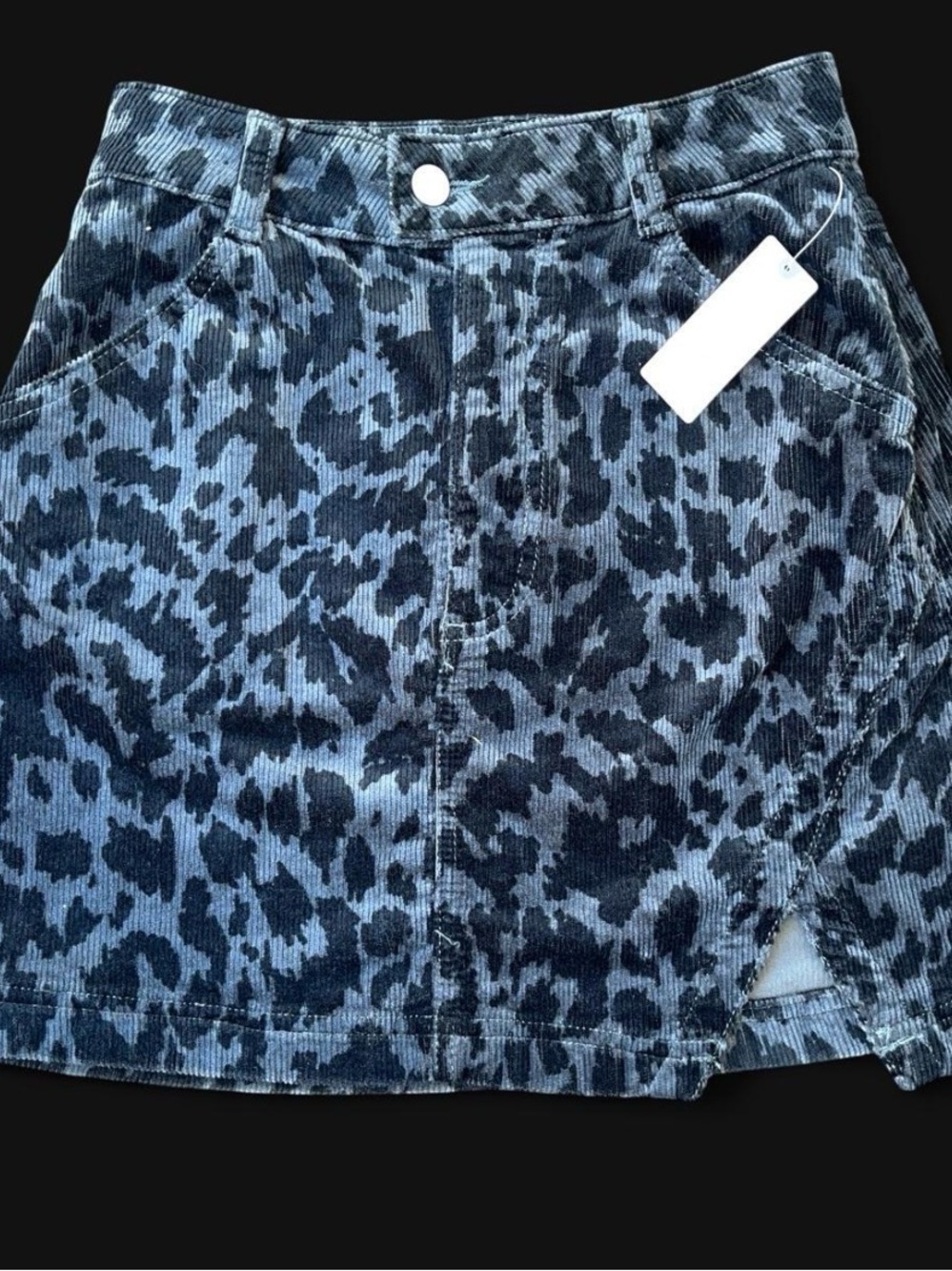 Leopard Print Corduroy Mini Skirt - black